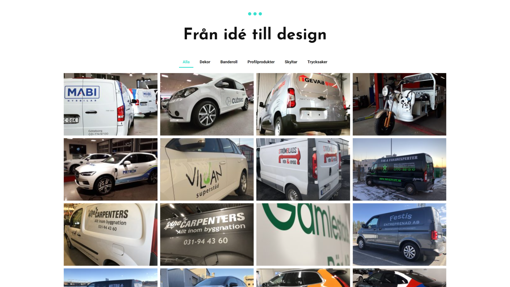 Bild på undersidan 'Kundcase' där det är flertal rader med bilder på projekt Design4all har gjort innan.