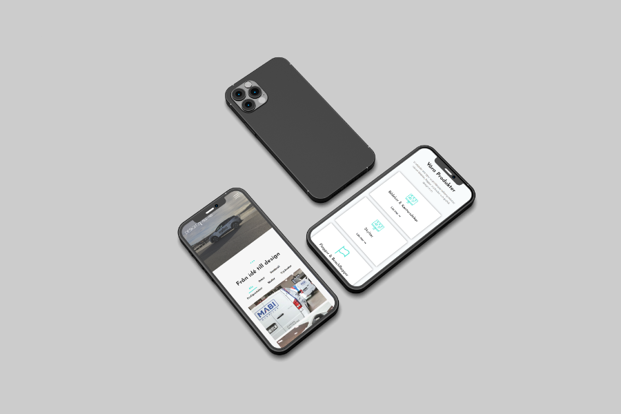En bild på tre mobiler mot grå bakgrund med design4alls hemsida på som Lean Designs har gjort